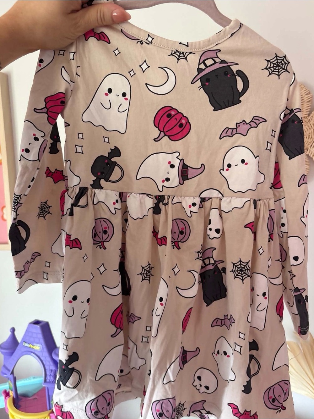 Kids Halloween Ghost & Pumpkin Dress - Beige
